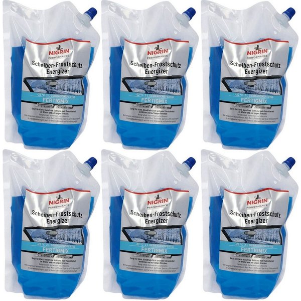 NIGRIN Scheibenfrostschutz Pack 6x 2L = 12L Scheiben-Frostschutz -22°C, bis -22 °C, 12 l, 6 St., Energizer Scheiben-Reiniger für Scheiben-Waschanlage Fertig-Mix