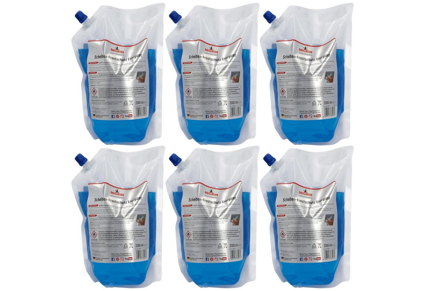 NIGRIN Scheibenfrostschutz Pack 6x 2L = 12L Scheiben-Frostschutz -22°C, bis -22 °C, 12 l, 6 St., Energizer Scheiben-Reiniger für Scheiben-Waschanlage Fertig-Mix – Bild 2 von 4