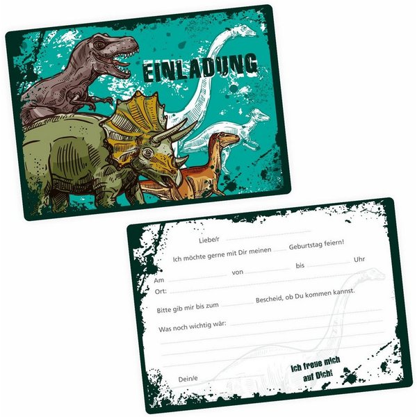nikima Einladungskarten 10 Einladungskarten Dinosaurier inkl. Umschlag