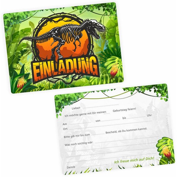 nikima Einladungskarten 10 Einladungskarten mit Glanzlack Dinosaurier für Kindergeburtstag