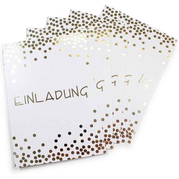 nikima Einladungskarten 10 Klapp-Einladungskarten Punkte Gold inkl. 10 weißen Briefumschlägen
