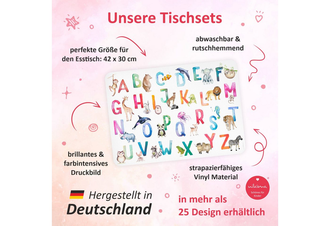 nikima Platzset stabiles Vinyl Tischset Waldtiere Kinder Platzset abwaschbar, (1-St) – Bild 2 von 5