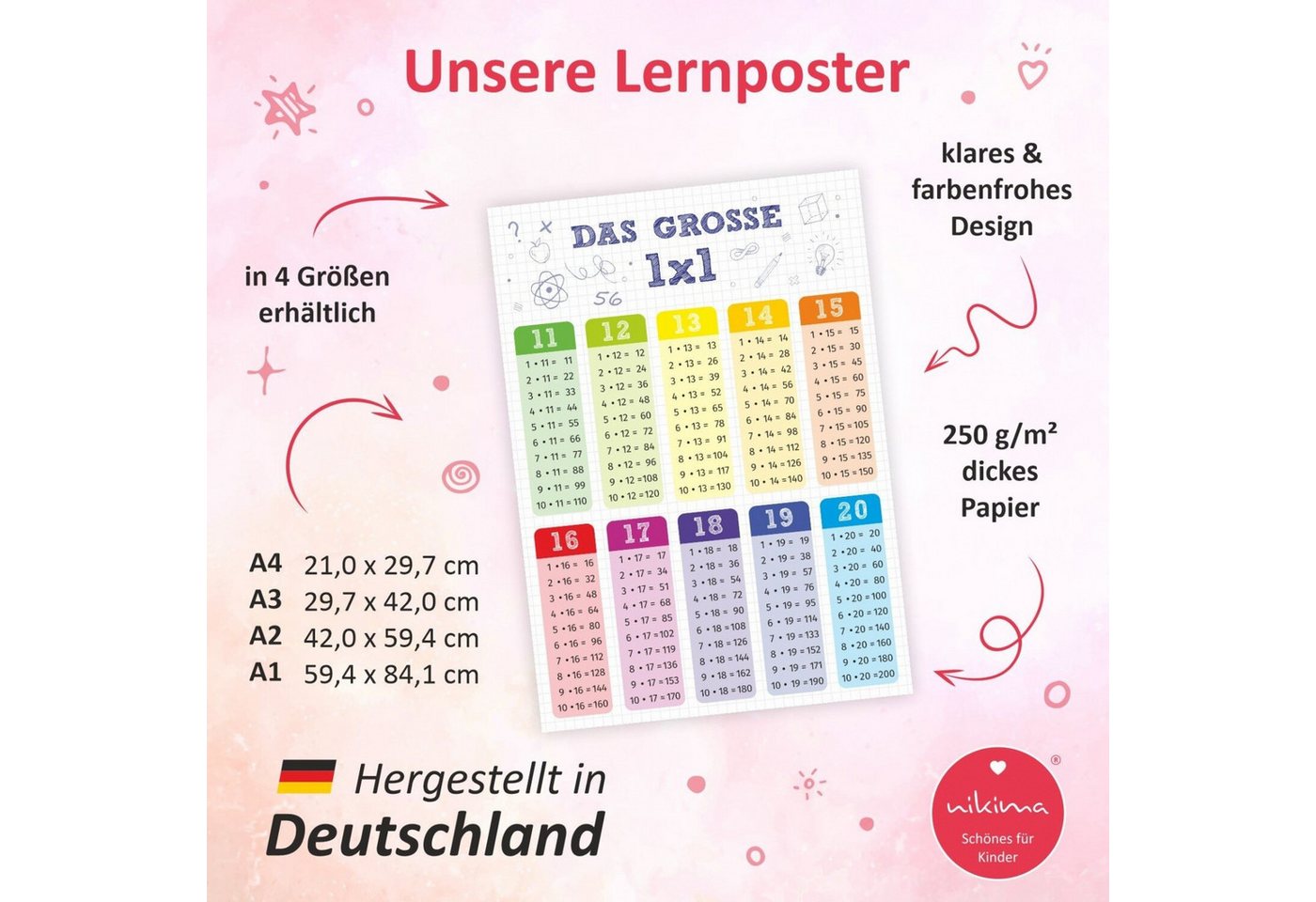 nikima Poster Kinder Lernposter - das große 1x1 – Bild 3 von 5