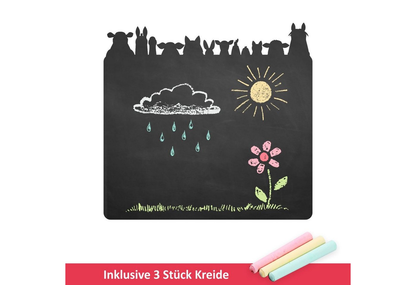 nikima Wandtattoo Tierköpfe (Folie), selbstklebende Tafelfolie/ Kreidefolie inkl. 3 Stück Kreide – Bild 3 von 5