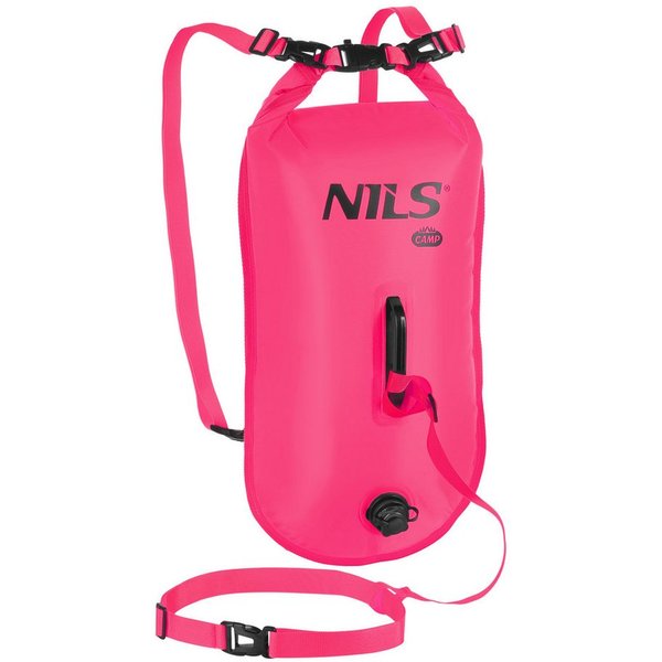 NILS CAMP Boje aufblasbare Schwimmboje Schwimmhilfe Freiwasserschwimmen, 3-in-1 Design: Schwimmboje, 28-Liter Dry Bag und Rucksack