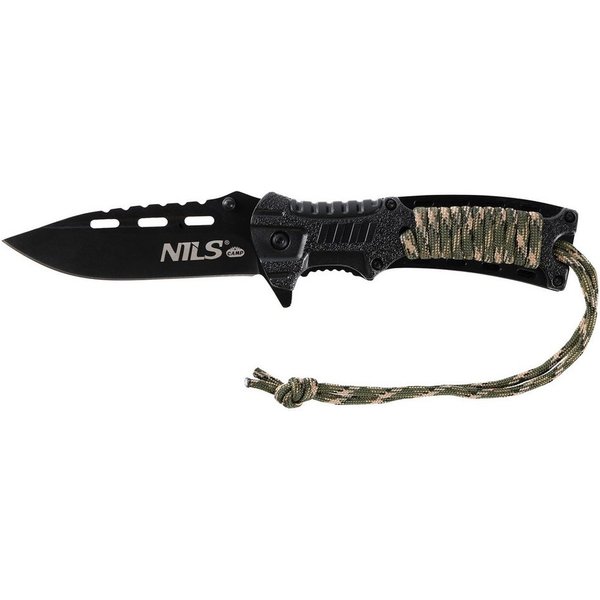 NILS CAMP Fahrtenmesser Klappmesser Outdoormesser Survivalmesser, (Spar-Set, 1 St., 21 cm handlich), Liner Lock, Paracord, Feuerstein, Pfeife, Gürtelclip