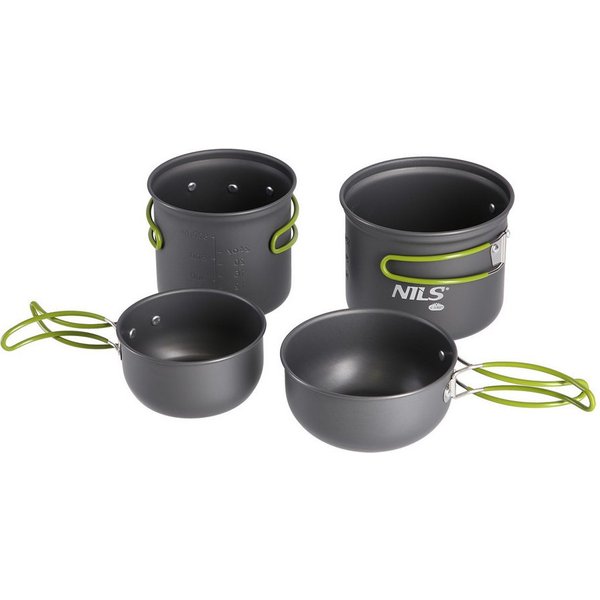 NILS CAMP Topf-Set Camping Geschirrset Töpfe Pfannen Kochgeschirrset fürs Outdoorkochen, (Set, 4tlg), Platzsparend und leicht