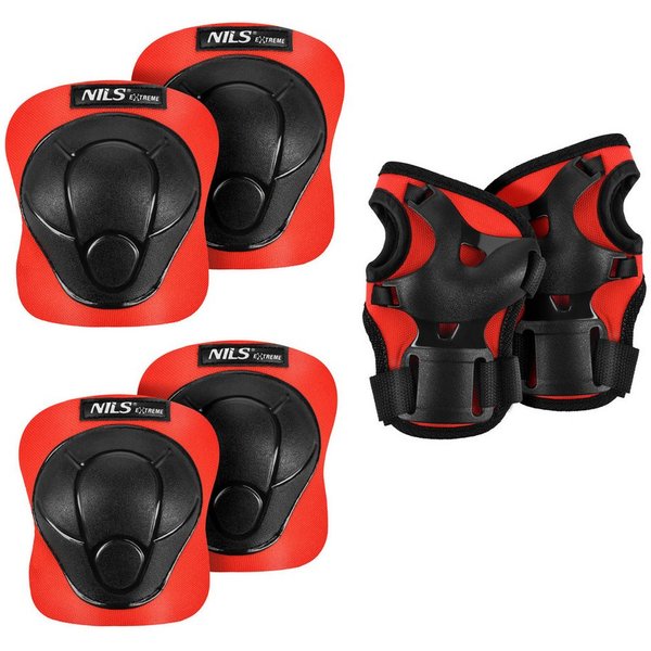 NILS EXTREME Protektoren-Set Schoner Set Inlineskates Skateboard Protektoren Schützer rot (6-tlg), Bequemer Sitz dank Klettverschluss und Gummiband