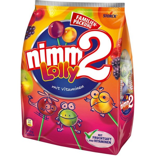 NIMM2 Süßigkeit, Storck nimm2 Lolly Familienpackung Lutscher mit Vitaminen 200g