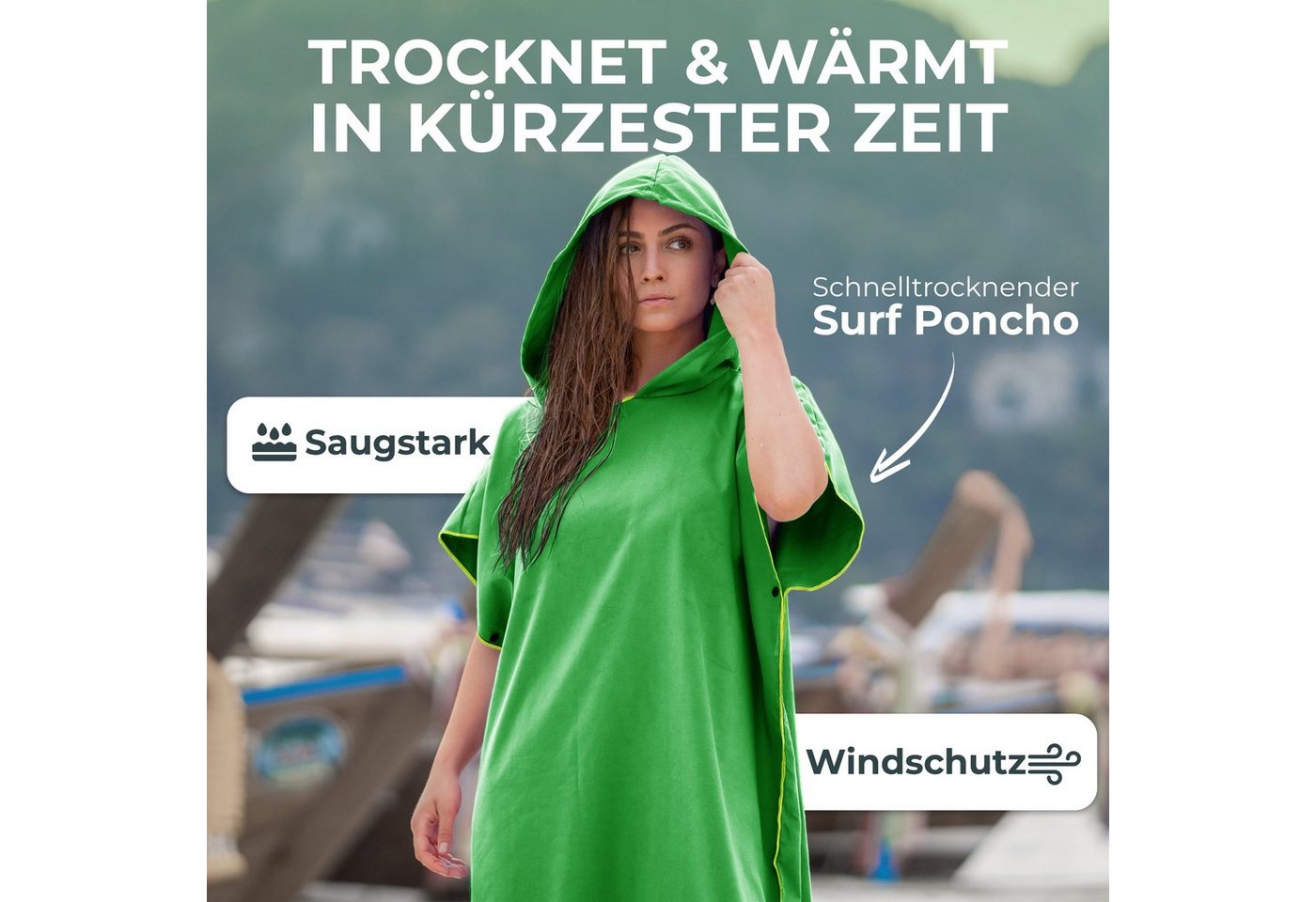 NirvanaShape Handtücher Handtuch-Poncho, Umziehhilfe & Handtuch zugleich Surf-Poncho, Quick-dry Funktion, Ideal auf Reisen zum Surfen, Strand – Bild 2 von 5