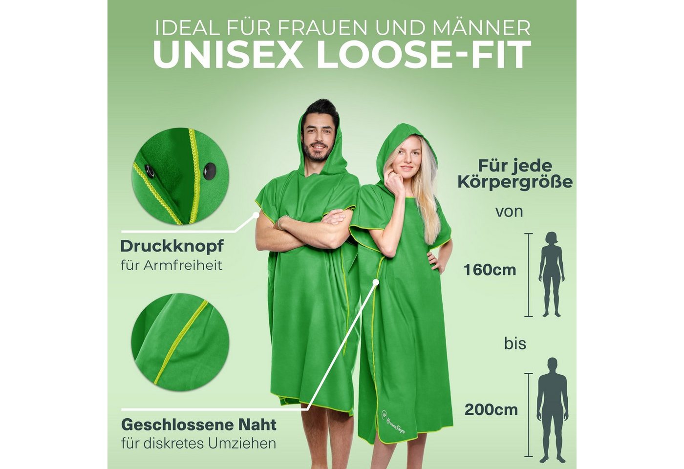 NirvanaShape Handtücher Handtuch-Poncho, Umziehhilfe & Handtuch zugleich Surf-Poncho, Quick-dry Funktion, Ideal auf Reisen zum Surfen, Strand – Bild 3 von 5