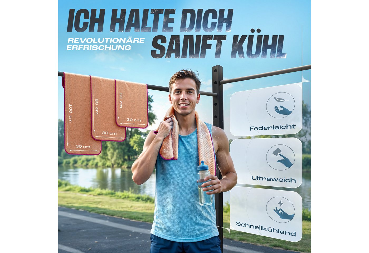 NirvanaShape Handtücher Kühl-Tuch eiskalt mit sofortiger Kühlwirkung kühlendes Handtuch, sofortiger Kühlwirkung, ultraleicht, Ideal für Sport & Freizeit – Bild 2 von 5