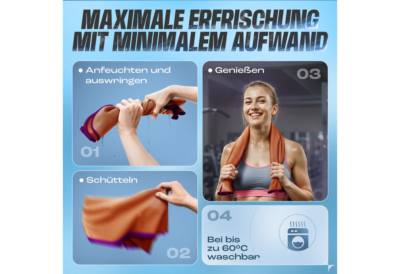 NirvanaShape Handtücher Kühl-Tuch eiskalt mit sofortiger Kühlwirkung kühlendes Handtuch, sofortiger Kühlwirkung, ultraleicht, Ideal für Sport & Freizeit – Bild 4 von 5