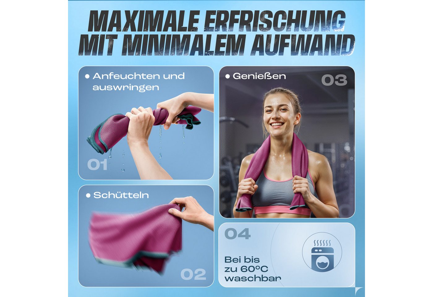 NirvanaShape Handtücher Kühl-Tuch eiskalt mit sofortiger Kühlwirkung kühlendes Handtuch, sofortiger Kühlwirkung, ultraleicht, Ideal für Sport & Freizeit – Bild 4 von 5