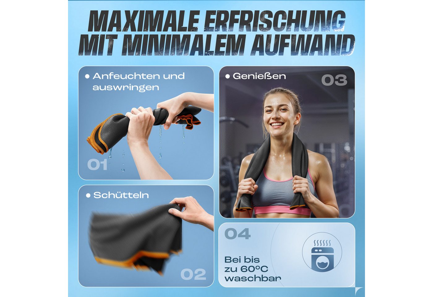 NirvanaShape Handtücher Kühl-Tuch eiskalt mit sofortiger Kühlwirkung kühlendes Handtuch, sofortiger Kühlwirkung, ultraleicht, Ideal für Sport & Freizeit – Bild 4 von 5