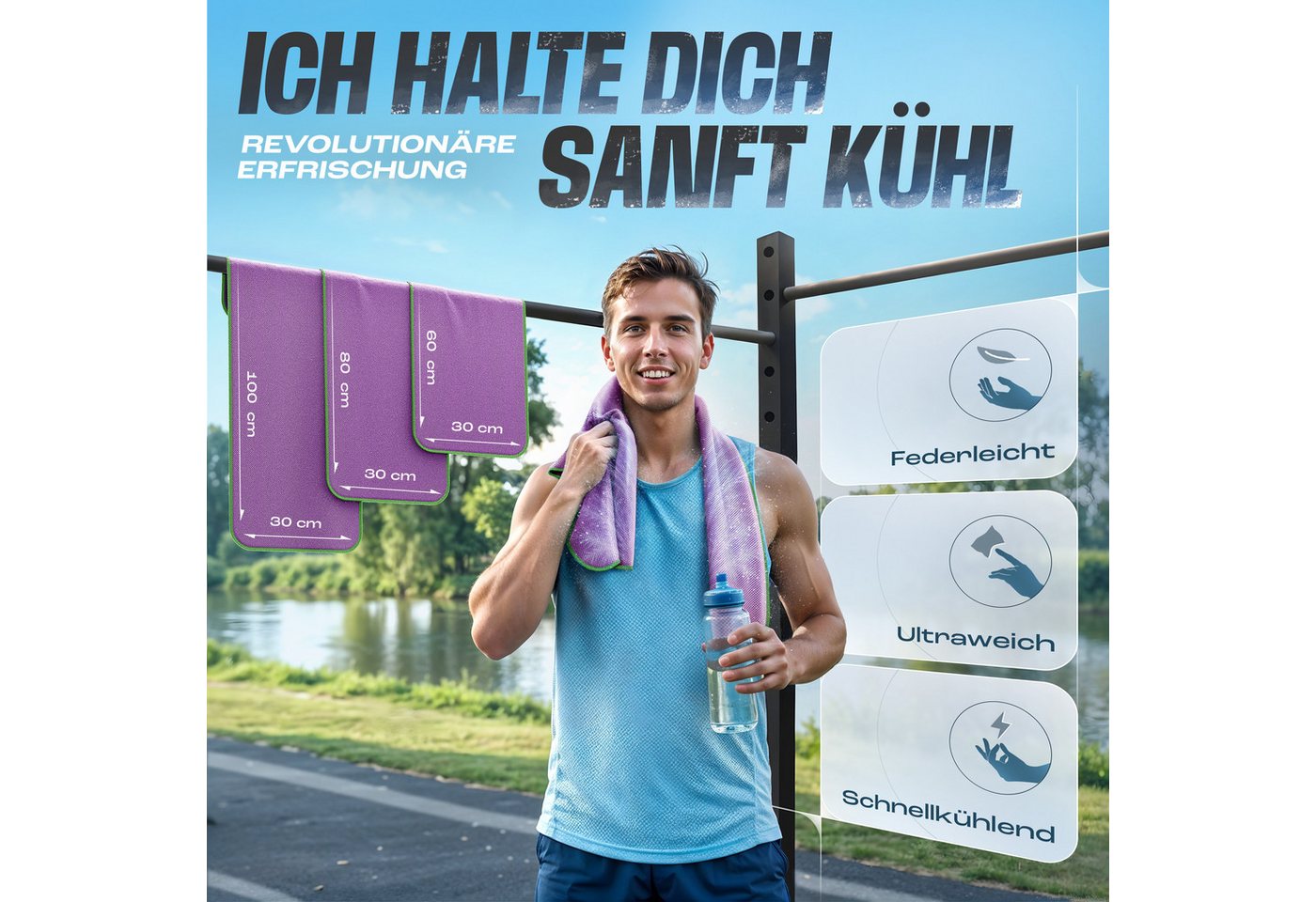 NirvanaShape Handtücher Kühl-Tuch eiskalt mit sofortiger Kühlwirkung kühlendes Handtuch, sofortiger Kühlwirkung, ultraleicht, Ideal für Sport & Freizeit – Bild 2 von 5