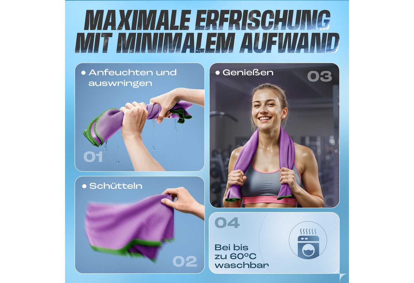 NirvanaShape Handtücher Kühl-Tuch eiskalt mit sofortiger Kühlwirkung kühlendes Handtuch, sofortiger Kühlwirkung, ultraleicht, Ideal für Sport & Freizeit – Bild 4 von 5