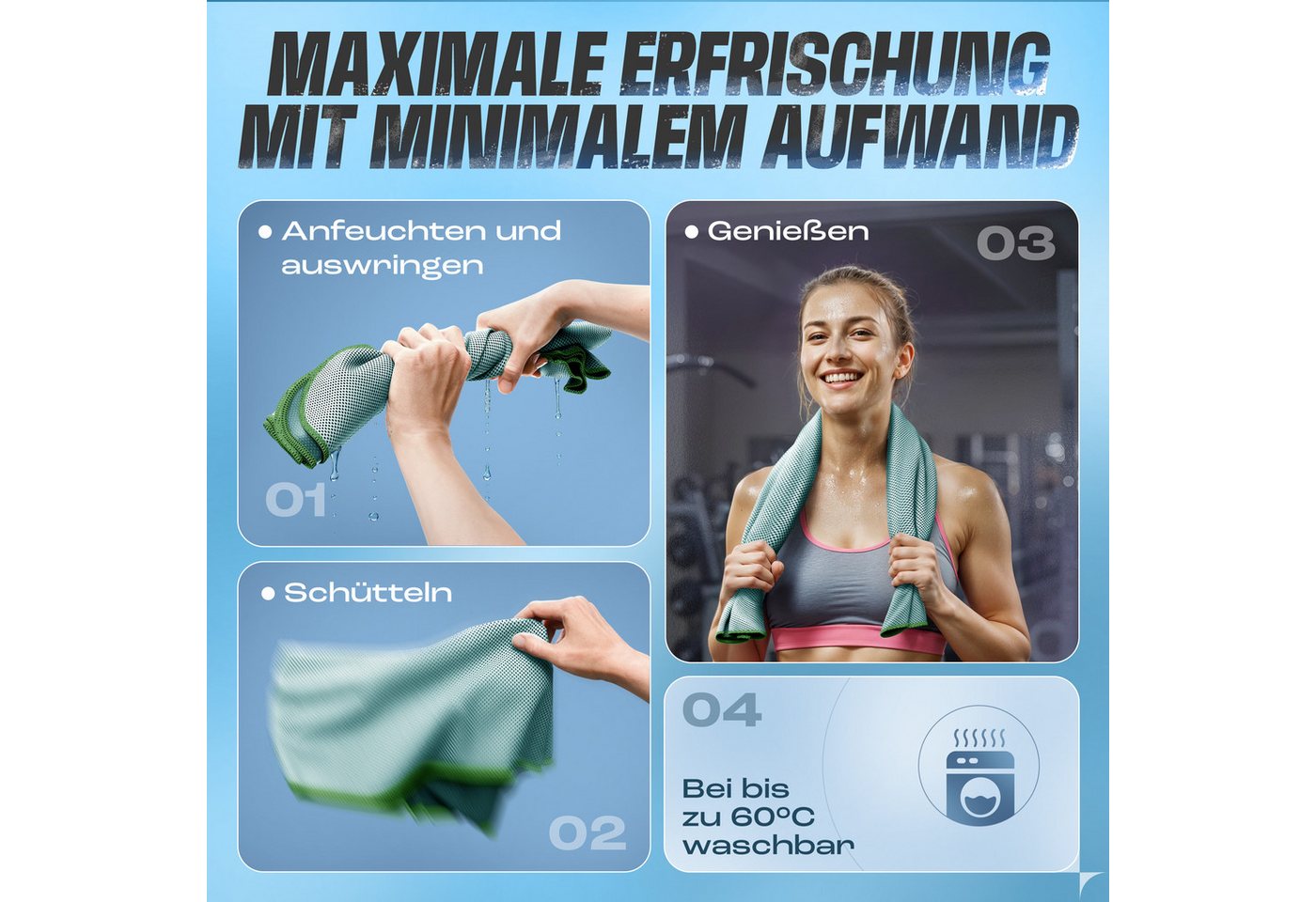 NirvanaShape Handtücher Kühl-Tuch eiskalt mit sofortiger Kühlwirkung kühlendes Handtuch, sofortiger Kühlwirkung, ultraleicht, Ideal für Sport & Freizeit – Bild 4 von 5