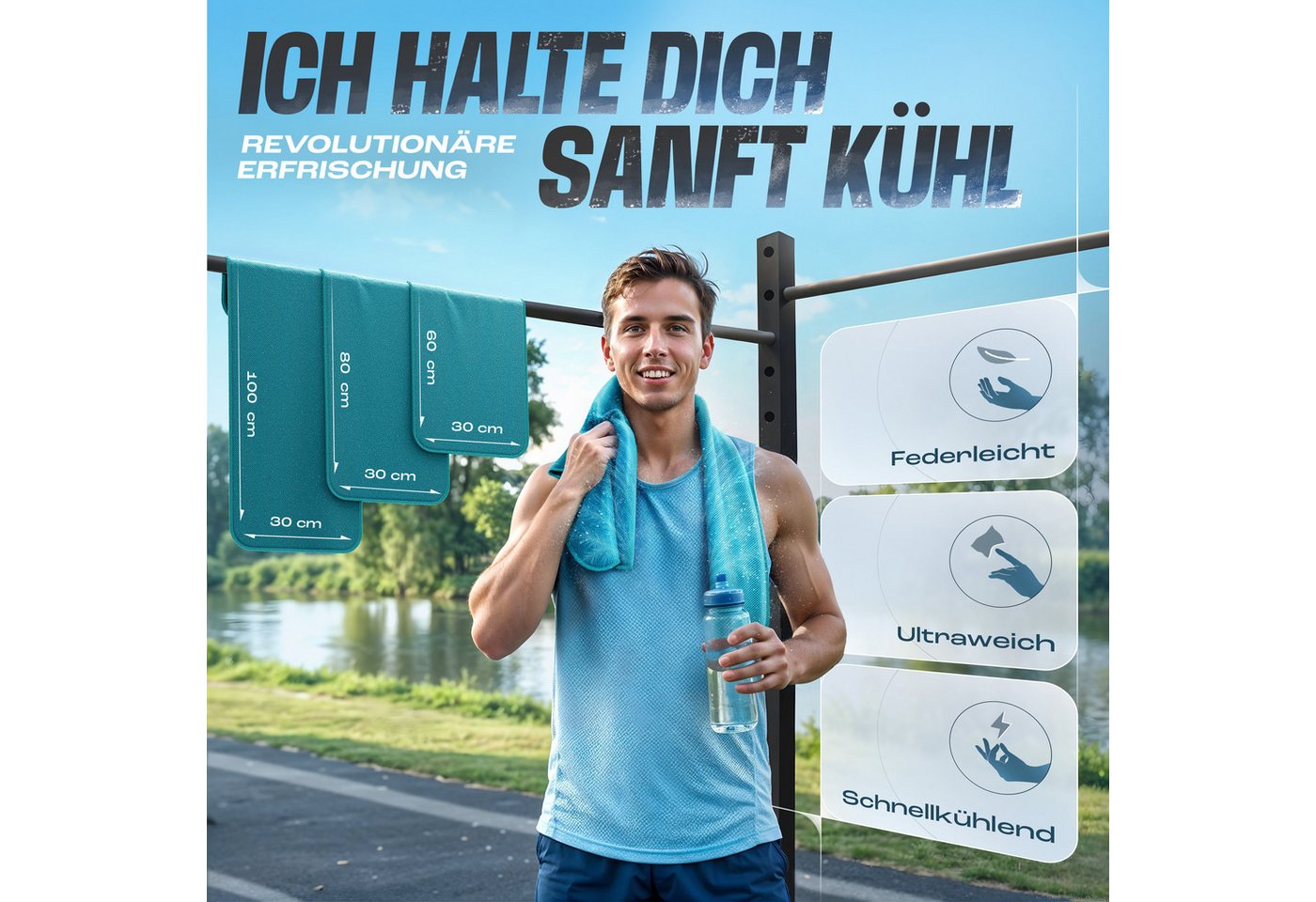 NirvanaShape Handtücher Kühl-Tuch eiskalt mit sofortiger Kühlwirkung kühlendes Handtuch, sofortiger Kühlwirkung, ultraleicht, Ideal für Sport & Freizeit – Bild 2 von 5