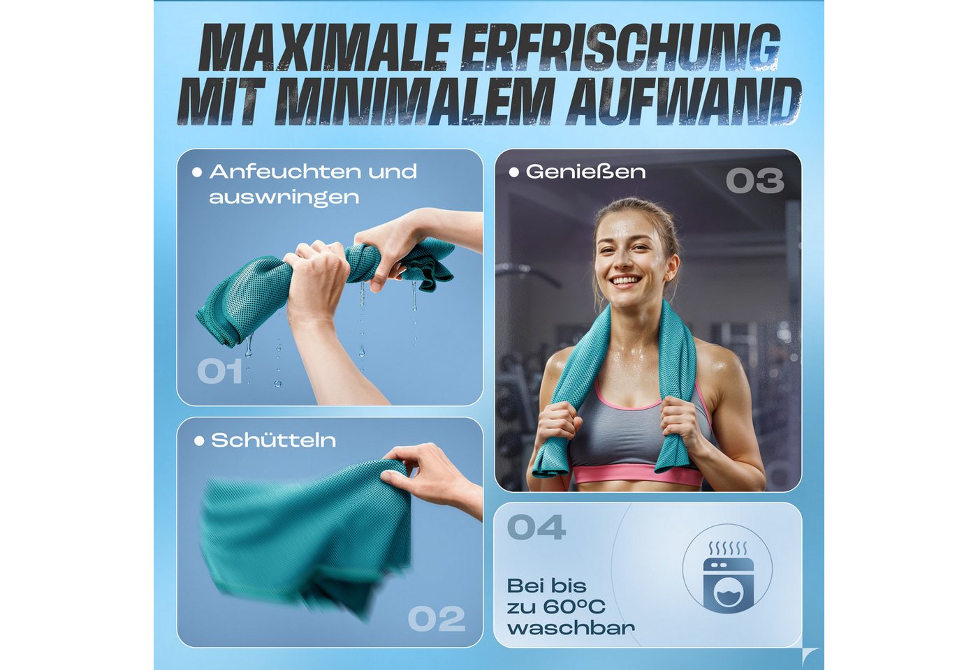 NirvanaShape Handtücher Kühl-Tuch eiskalt mit sofortiger Kühlwirkung kühlendes Handtuch, sofortiger Kühlwirkung, ultraleicht, Ideal für Sport & Freizeit – Bild 4 von 5