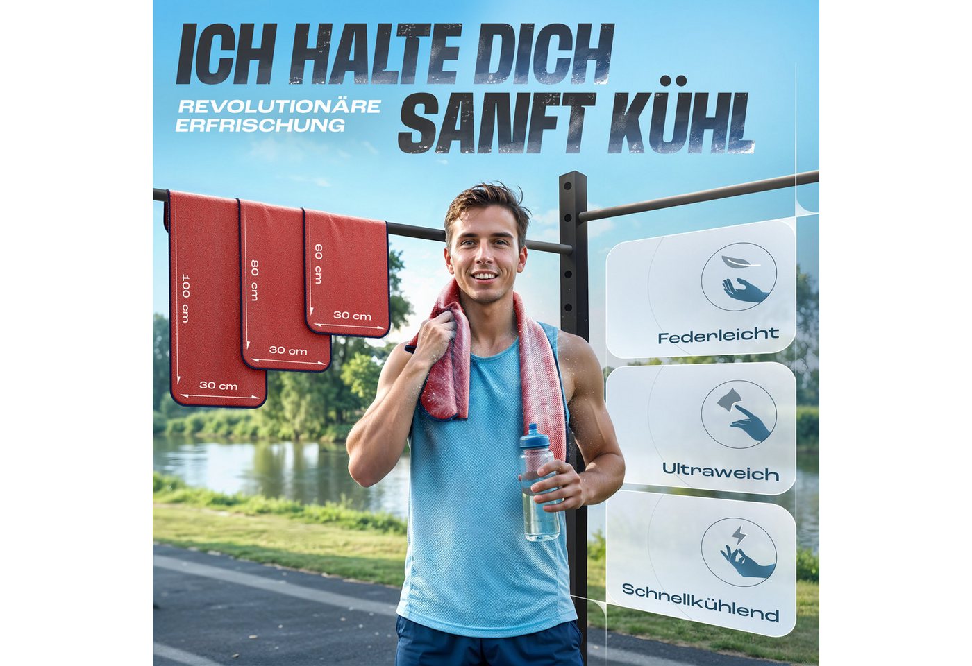 NirvanaShape Handtücher Kühl-Tuch eiskalt mit sofortiger Kühlwirkung kühlendes Handtuch, sofortiger Kühlwirkung, ultraleicht, Ideal für Sport & Freizeit – Bild 2 von 5
