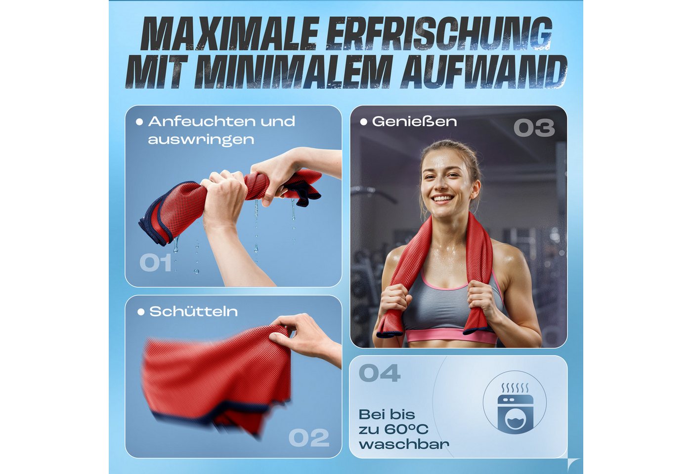 NirvanaShape Handtücher Kühl-Tuch eiskalt mit sofortiger Kühlwirkung kühlendes Handtuch, sofortiger Kühlwirkung, ultraleicht, Ideal für Sport & Freizeit – Bild 4 von 5