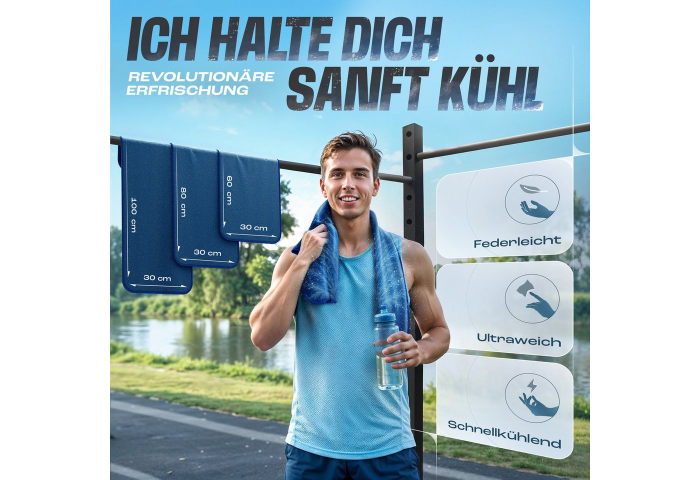 NirvanaShape Handtücher Kühl-Tuch eiskalt mit sofortiger Kühlwirkung kühlendes Handtuch, sofortiger Kühlwirkung, ultraleicht, Ideal für Sport & Freizeit – Bild 2 von 5