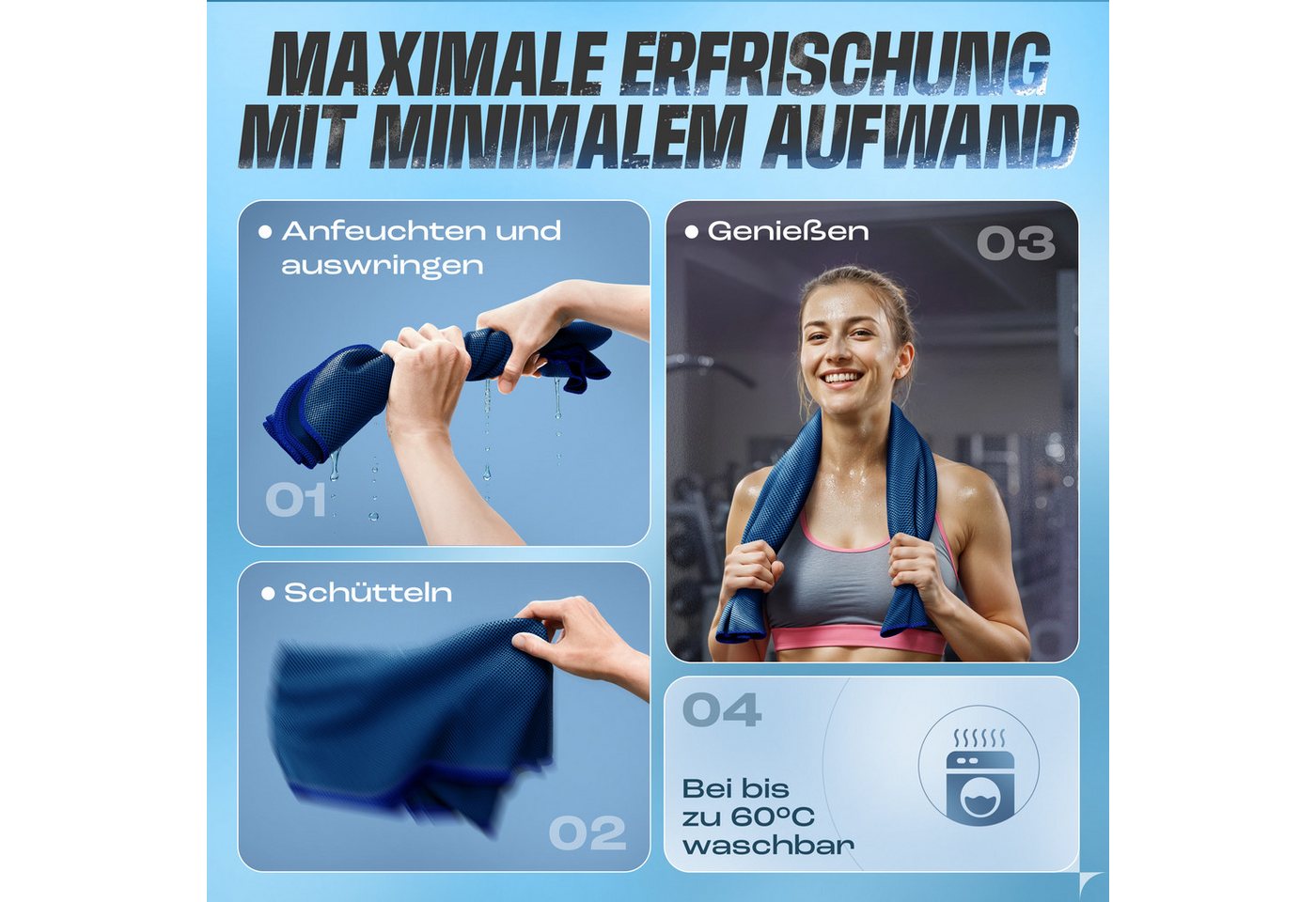 NirvanaShape Handtücher Kühl-Tuch eiskalt mit sofortiger Kühlwirkung kühlendes Handtuch, sofortiger Kühlwirkung, ultraleicht, Ideal für Sport & Freizeit – Bild 4 von 5