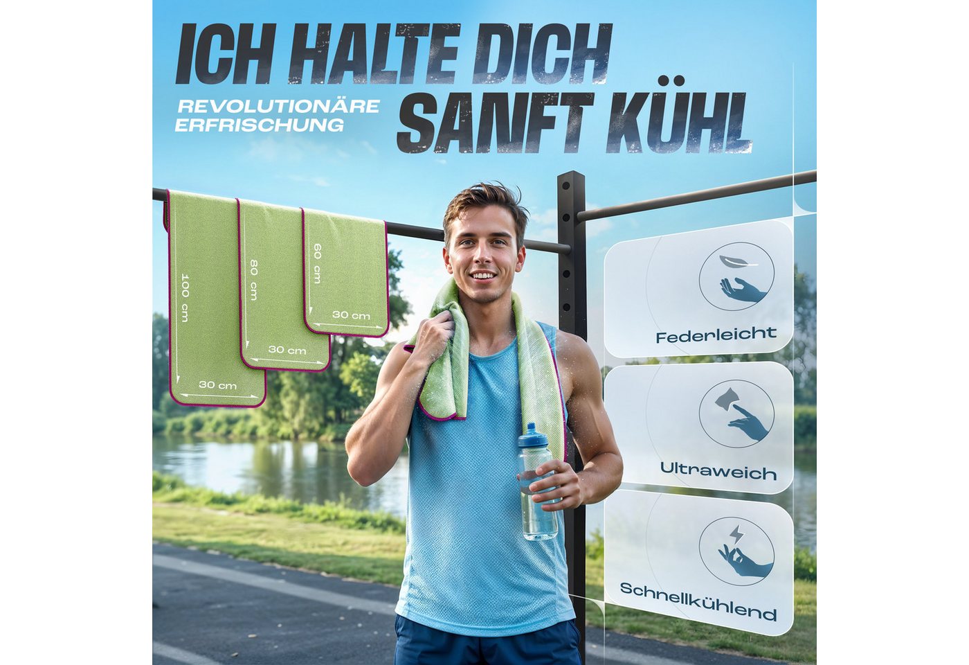 NirvanaShape Handtücher Kühl-Tuch eiskalt mit sofortiger Kühlwirkung kühlendes Handtuch, sofortiger Kühlwirkung, ultraleicht, Ideal für Sport & Freizeit – Bild 2 von 5