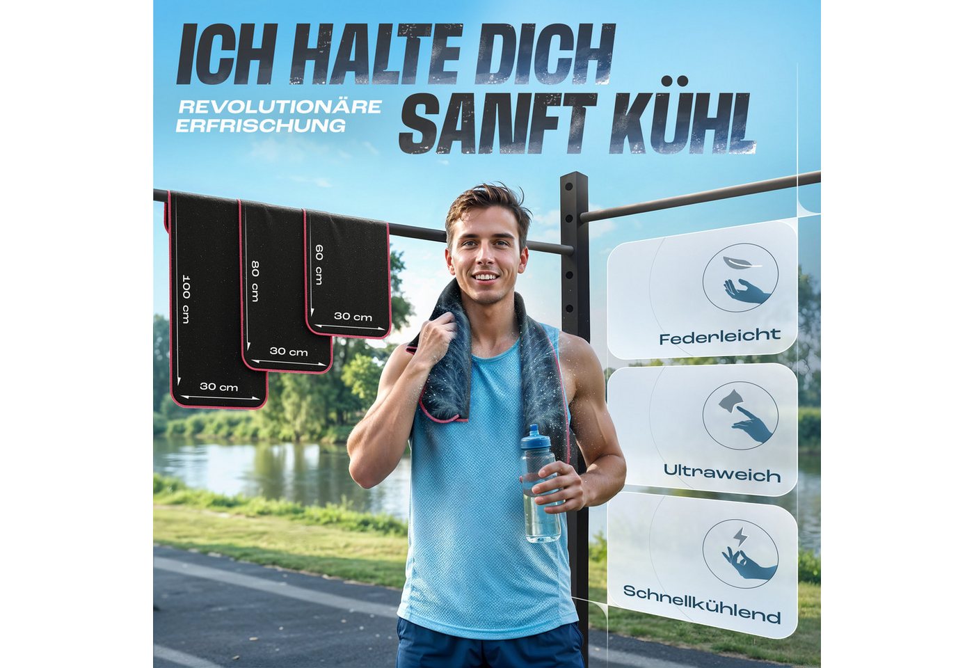 NirvanaShape Handtücher Kühl-Tuch eiskalt mit sofortiger Kühlwirkung kühlendes Handtuch, sofortiger Kühlwirkung, ultraleicht, Ideal für Sport & Freizeit – Bild 2 von 5