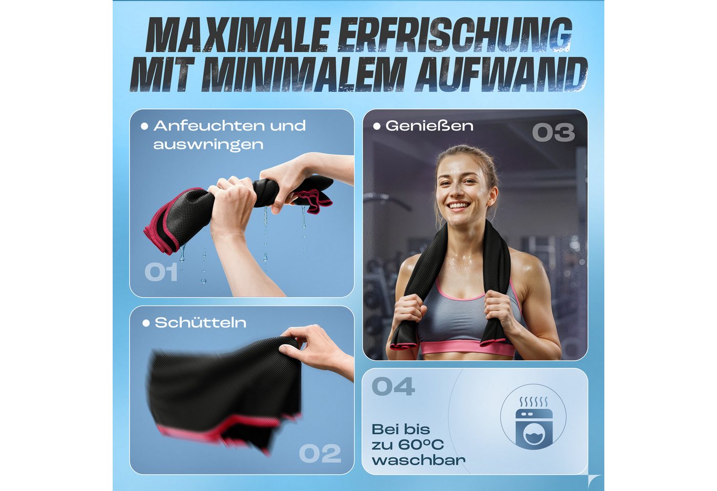 NirvanaShape Handtücher Kühl-Tuch eiskalt mit sofortiger Kühlwirkung kühlendes Handtuch, sofortiger Kühlwirkung, ultraleicht, Ideal für Sport & Freizeit – Bild 4 von 5