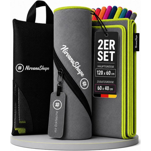 NirvanaShape Reisehandtuch Mikrofaser Handtücher [2er SET] Badehandtuch Reisehandtuch Strandtuch, Ecktasche mit Reißverschluss, saugfähig, leicht, schnelltrockn