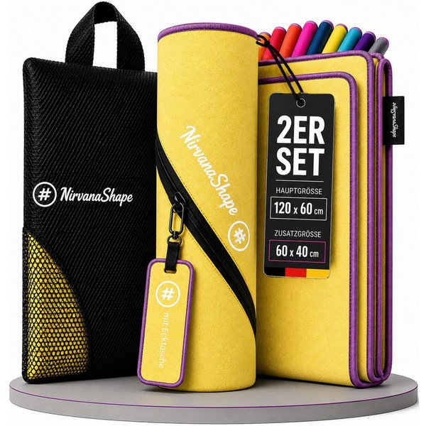 NirvanaShape Reisehandtuch Mikrofaser Handtücher [2er SET] Badehandtuch Reisehandtuch Strandtuch, Ecktasche mit Reißverschluss, saugfähig, leicht, schnelltrockn
