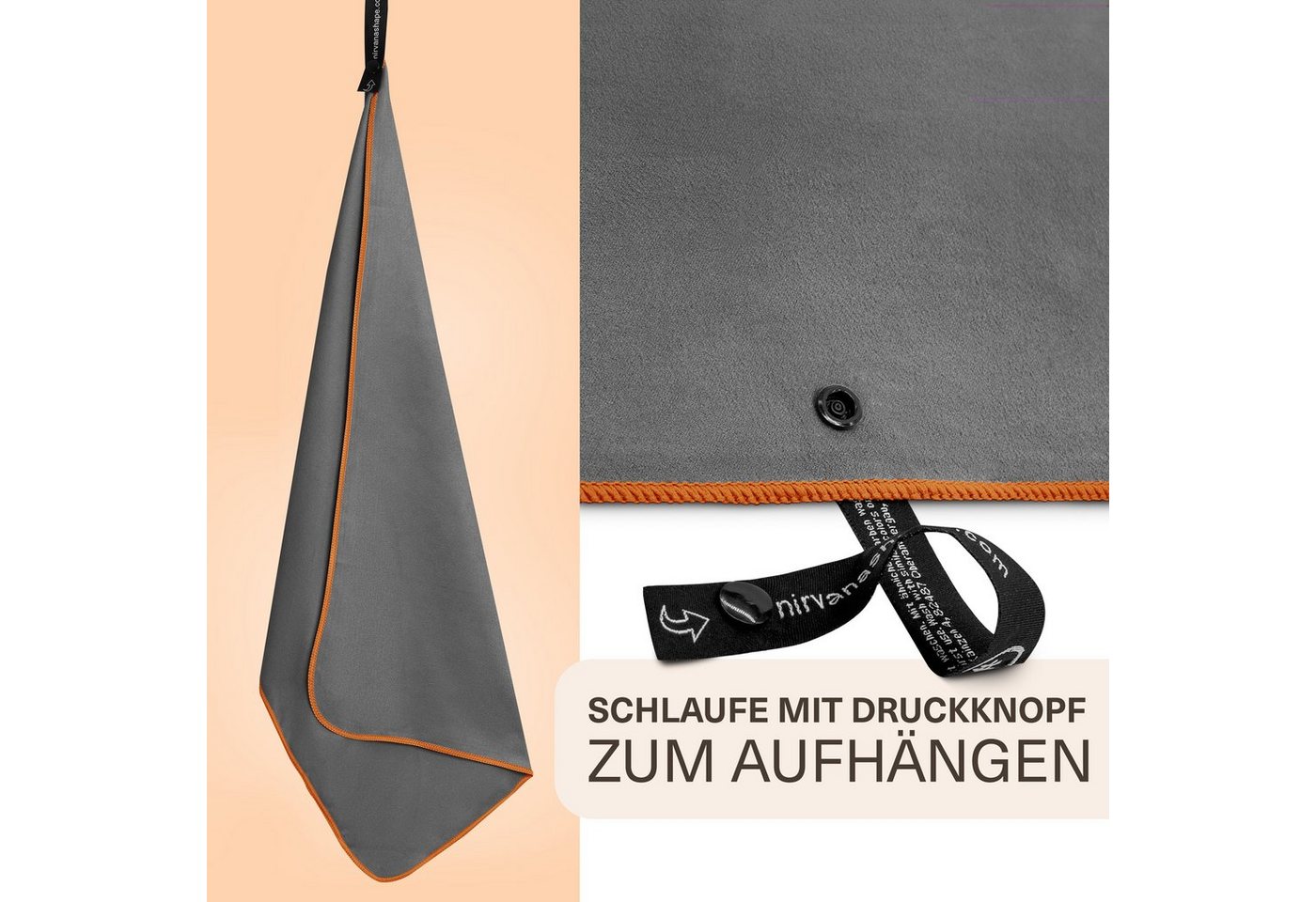 NirvanaShape Reisehandtuch Mikrofaser Handtücher [2er SET] Badehandtuch Reisehandtuch Strandtuch, Ecktasche mit Reißverschluss, saugfähig, leicht, schnelltrockn – Bild 4 von 5