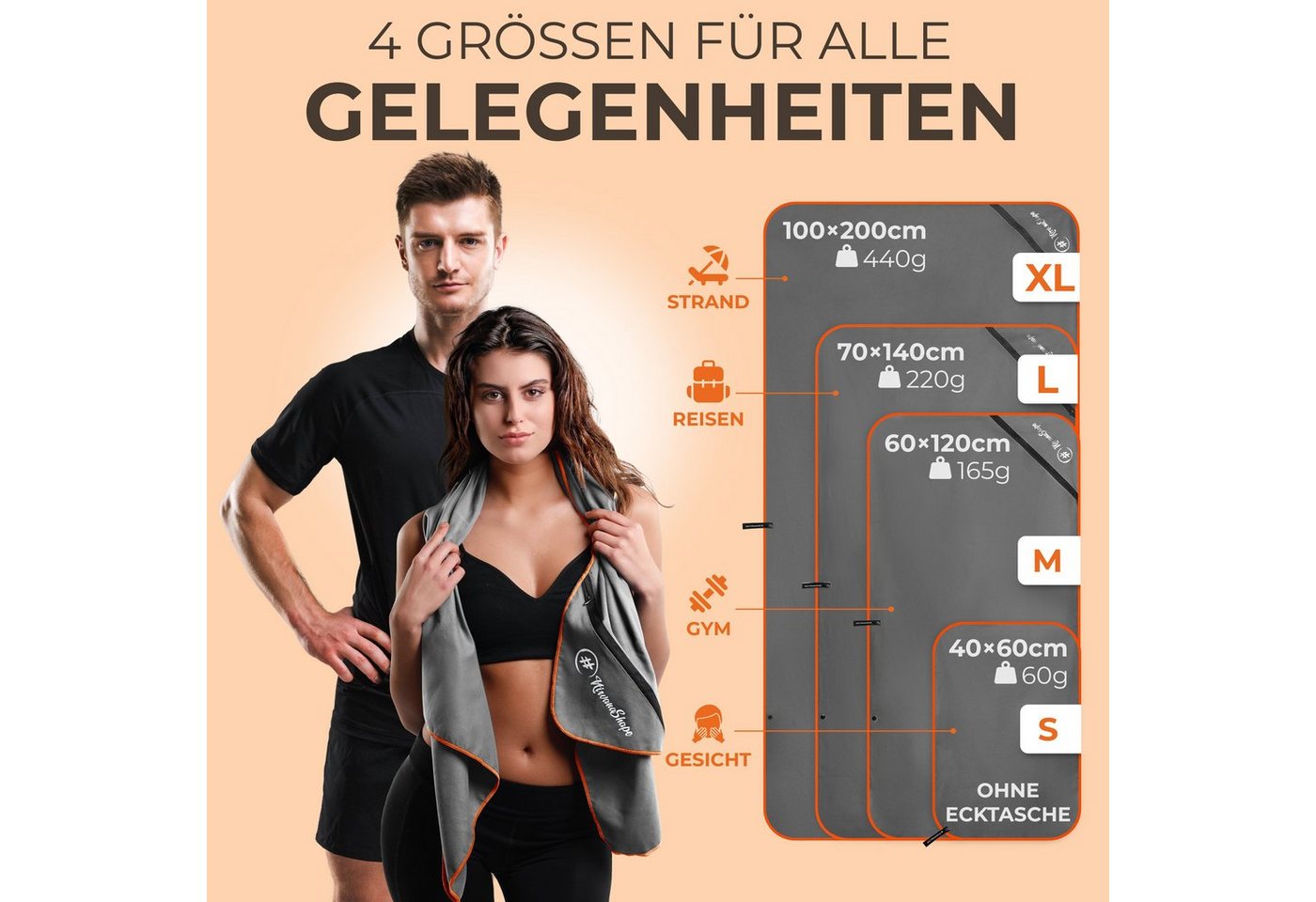 NirvanaShape Reisehandtuch Mikrofaser Handtücher [2er SET] Badehandtuch Reisehandtuch Strandtuch, Ecktasche mit Reißverschluss, saugfähig, leicht, schnelltrockn – Bild 5 von 5