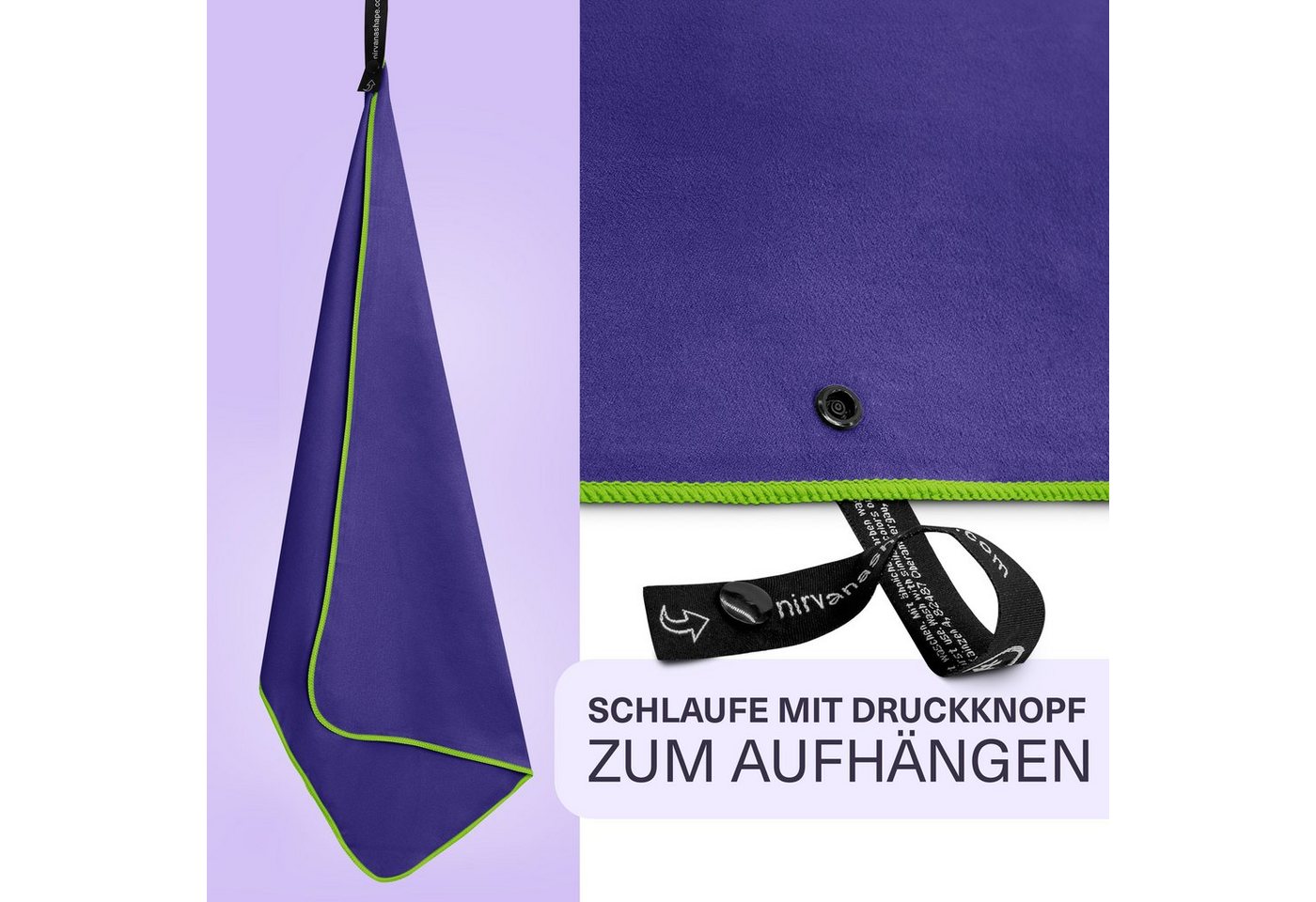 NirvanaShape Reisehandtuch Mikrofaser Handtücher [2er SET] Badehandtuch Reisehandtuch Strandtuch, Ecktasche mit Reißverschluss, saugfähig, leicht, schnelltrockn – Bild 4 von 5