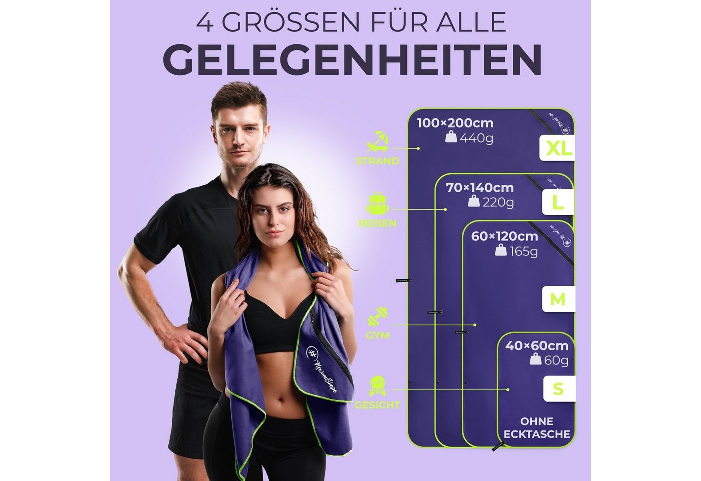 NirvanaShape Reisehandtuch Mikrofaser Handtücher [2er SET] Badehandtuch Reisehandtuch Strandtuch, Ecktasche mit Reißverschluss, saugfähig, leicht, schnelltrockn – Bild 5 von 5