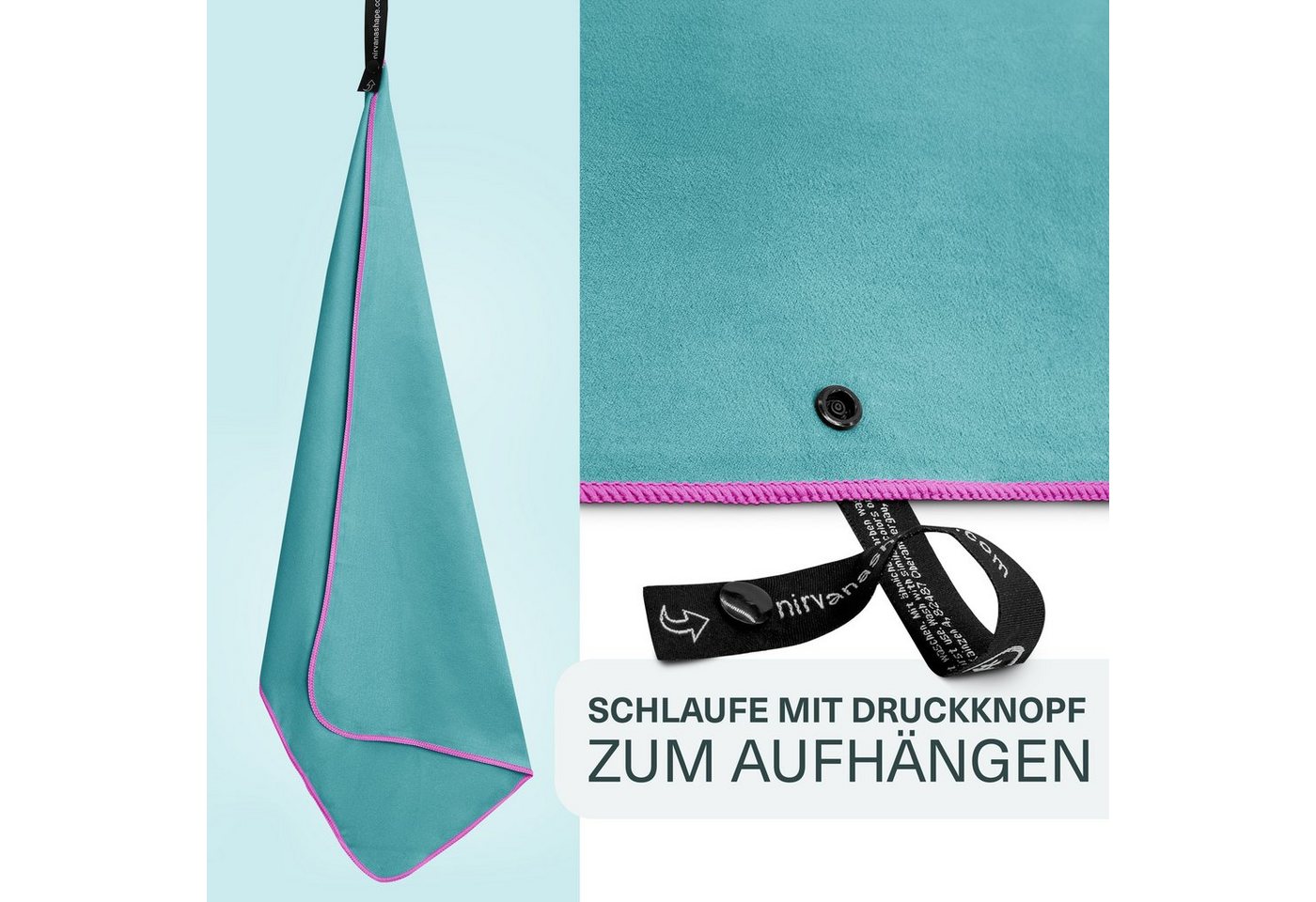 NirvanaShape Reisehandtuch Mikrofaser Handtücher [2er SET] Badehandtuch Reisehandtuch Strandtuch, Ecktasche mit Reißverschluss, saugfähig, leicht, schnelltrockn – Bild 4 von 5
