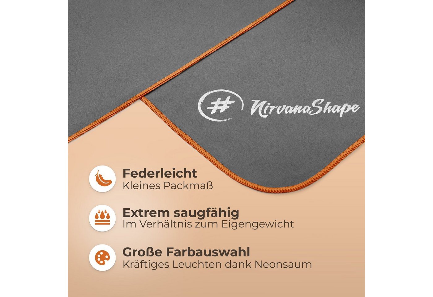 NirvanaShape Sporthandtuch Mikrofaser Handtuch, Badehandtuch, Reisehandtuch, Sporthandtuch, saugfähig, leicht, schnelltrocknend, für Reisen, Fitness, Yoga, Saun – Bild 2 von 5