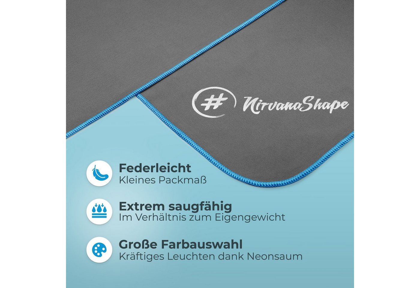 NirvanaShape Sporthandtuch Mikrofaser Handtuch, Badehandtuch, Reisehandtuch, Sporthandtuch, saugfähig, leicht, schnelltrocknend, für Reisen, Fitness, Yoga, Saun – Bild 2 von 5