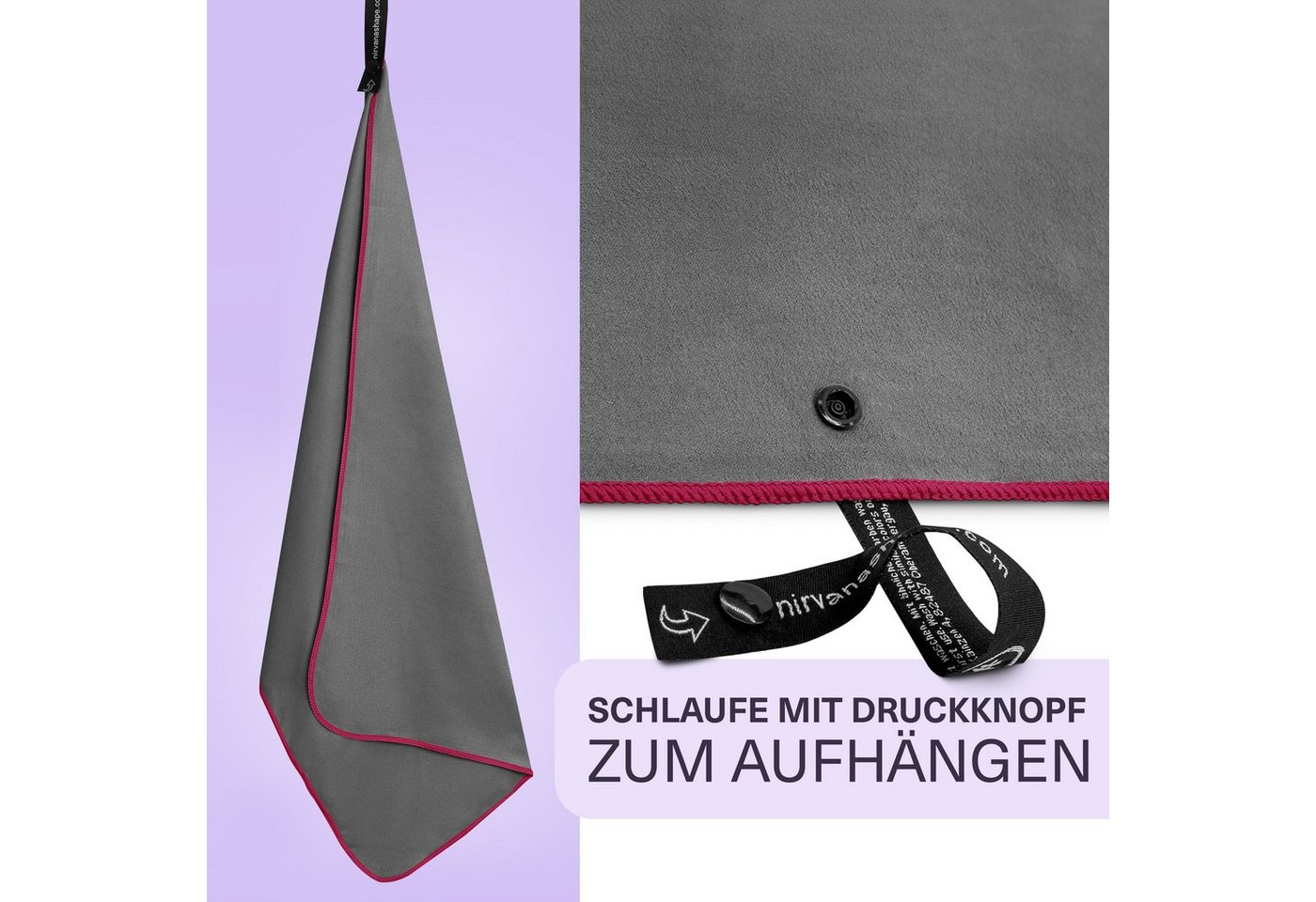 NirvanaShape Sporthandtuch Mikrofaser Handtuch, Microfaser Handtücher als Reisehandtuch, saugfähig, leicht, schnelltrocknend, für Reisen, Fitness, Yoga, Sauna – Bild 4 von 5