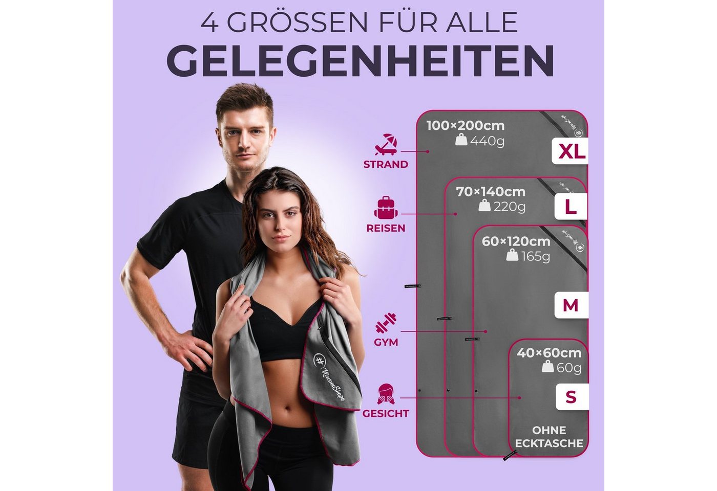 NirvanaShape Sporthandtuch Mikrofaser Handtuch, Microfaser Handtücher als Reisehandtuch, saugfähig, leicht, schnelltrocknend, für Reisen, Fitness, Yoga, Sauna – Bild 5 von 5