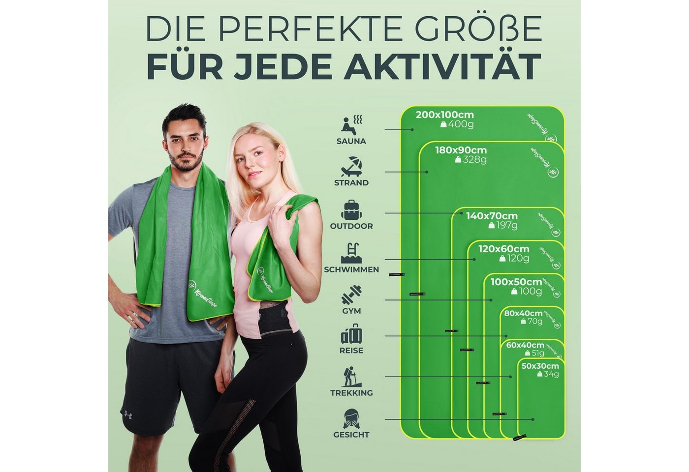 NirvanaShape Sporthandtuch Mikrofaser Handtuch, Badehandtuch, Reisehandtuch, Sporthandtuch, saugfähig, leicht, schnelltrocknend, für Reisen, Fitness, Yoga, Saun – Bild 4 von 5