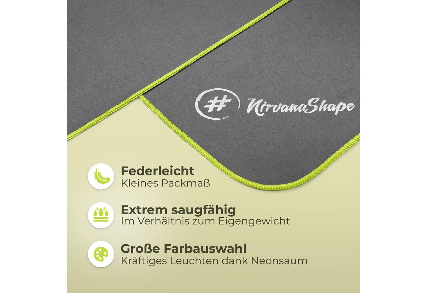 NirvanaShape Sporthandtuch Mikrofaser Handtuch, Badehandtuch, Reisehandtuch, Sporthandtuch, saugfähig, leicht, schnelltrocknend, für Reisen, Fitness, Yoga, Saun – Bild 2 von 5