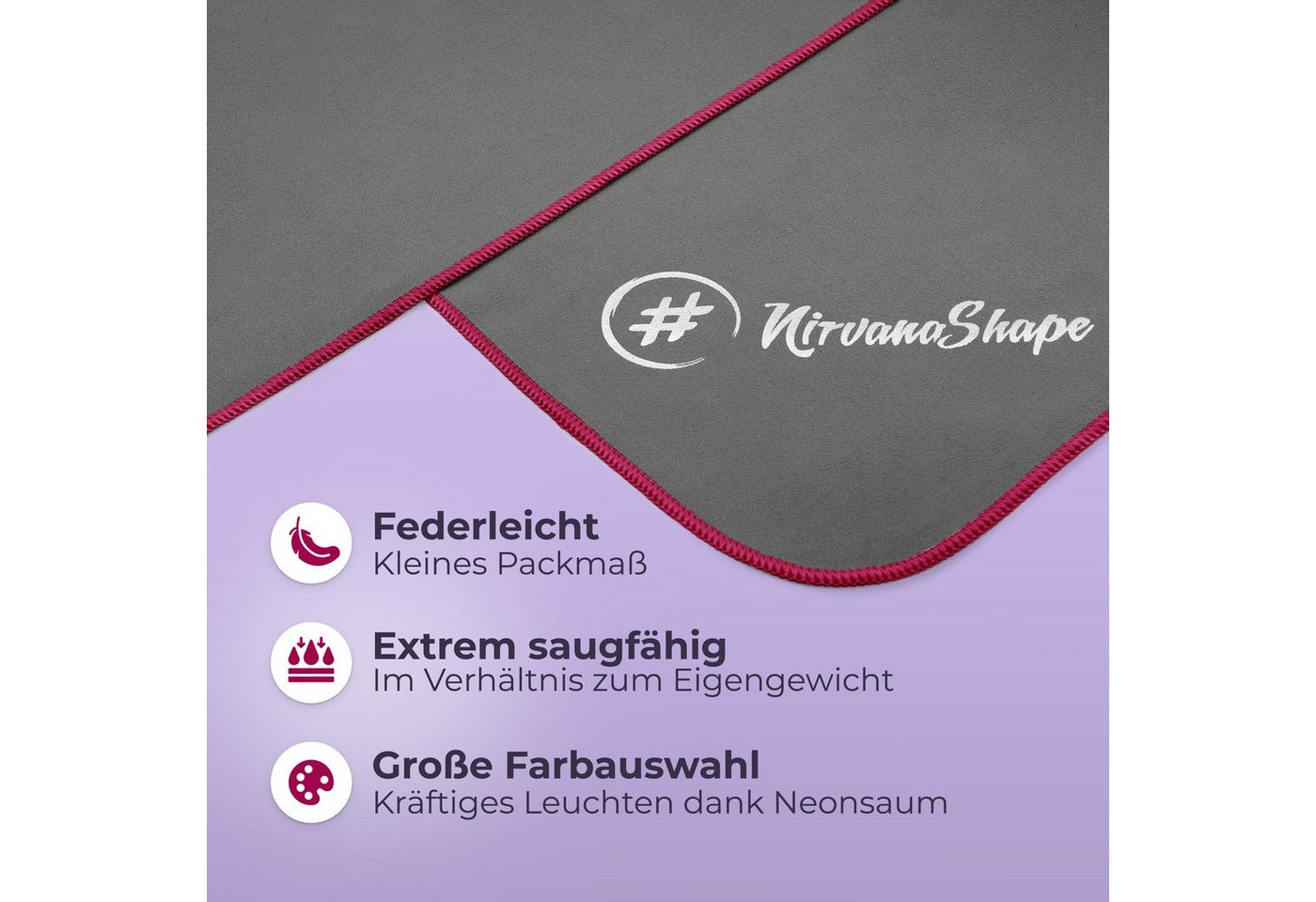 NirvanaShape Sporthandtuch Mikrofaser Handtuch, Badehandtuch, Reisehandtuch, Sporthandtuch, saugfähig, leicht, schnelltrocknend, für Reisen, Fitness, Yoga, Saun – Bild 2 von 5