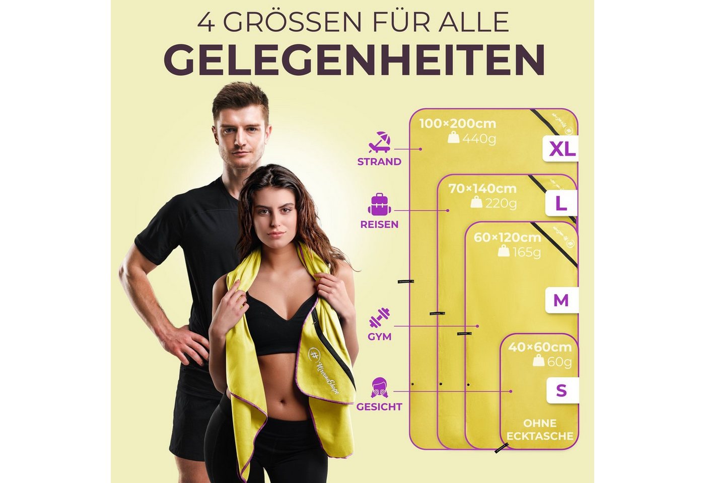 NirvanaShape Sporthandtuch Mikrofaser Handtuch, Microfaser Handtücher als Reisehandtuch, saugfähig, leicht, schnelltrocknend, für Reisen, Fitness, Yoga, Sauna – Bild 5 von 5