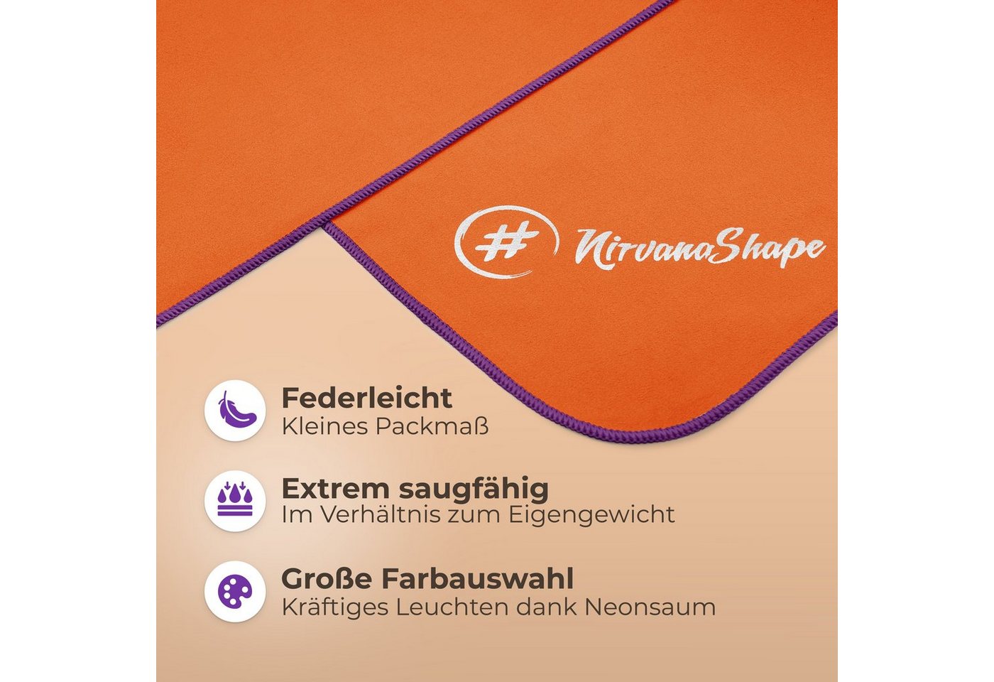 NirvanaShape Sporthandtuch Mikrofaser Handtuch, Badehandtuch, Reisehandtuch, Sporthandtuch, saugfähig, leicht, schnelltrocknend, für Reisen, Fitness, Yoga, Saun – Bild 2 von 5