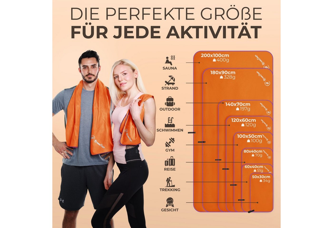 NirvanaShape Sporthandtuch Mikrofaser Handtuch, Badehandtuch, Reisehandtuch, Sporthandtuch, saugfähig, leicht, schnelltrocknend, für Reisen, Fitness, Yoga, Saun – Bild 4 von 5