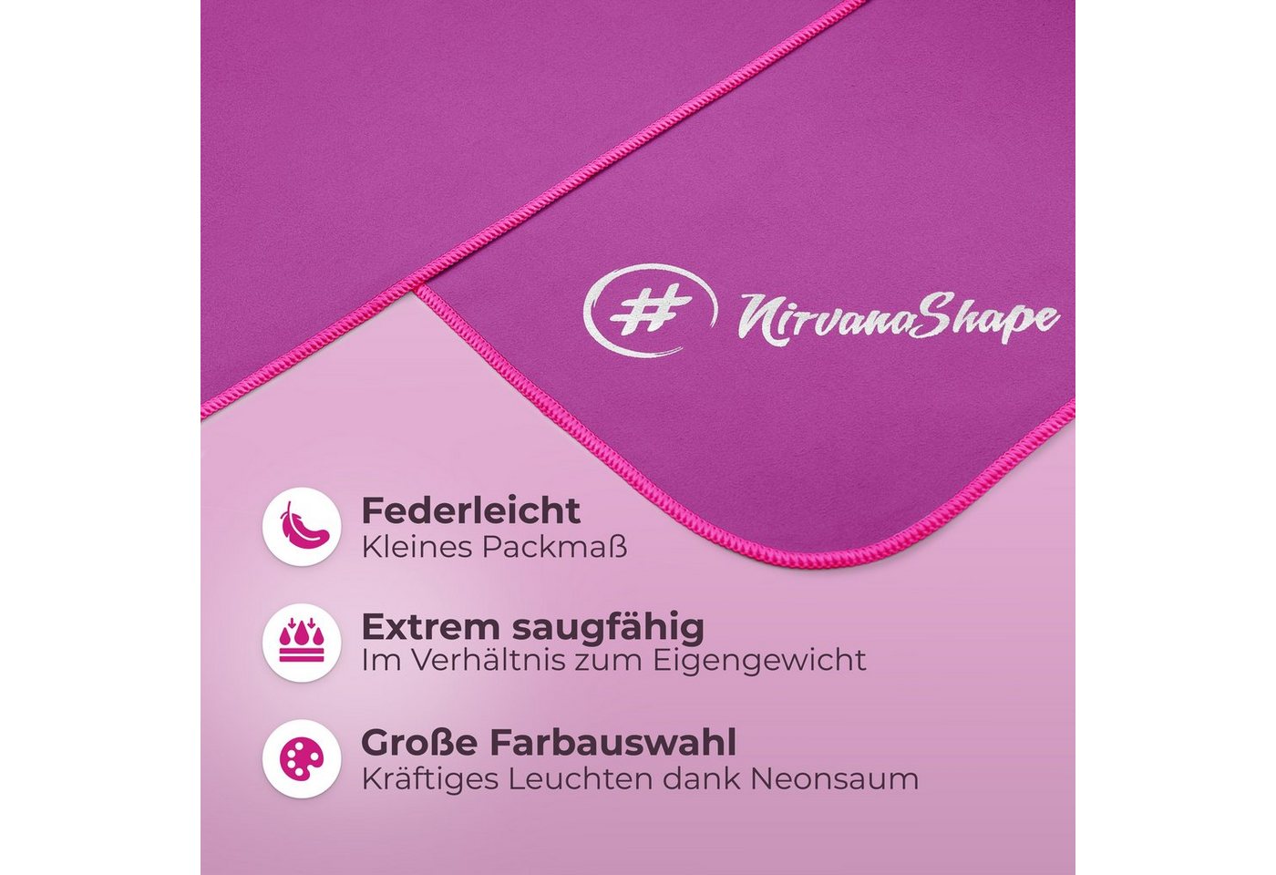NirvanaShape Sporthandtuch Mikrofaser Handtuch, Badehandtuch, Reisehandtuch, Sporthandtuch, saugfähig, leicht, schnelltrocknend, für Reisen, Fitness, Yoga, Saun – Bild 2 von 5
