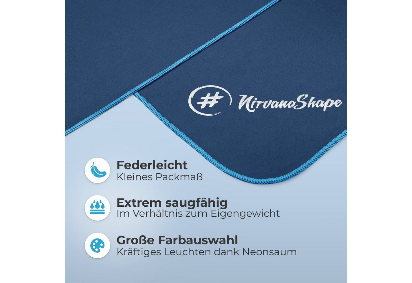 NirvanaShape Sporthandtuch Mikrofaser Handtuch, Badehandtuch, Reisehandtuch, Sporthandtuch, saugfähig, leicht, schnelltrocknend, für Reisen, Fitness, Yoga, Saun – Bild 2 von 5